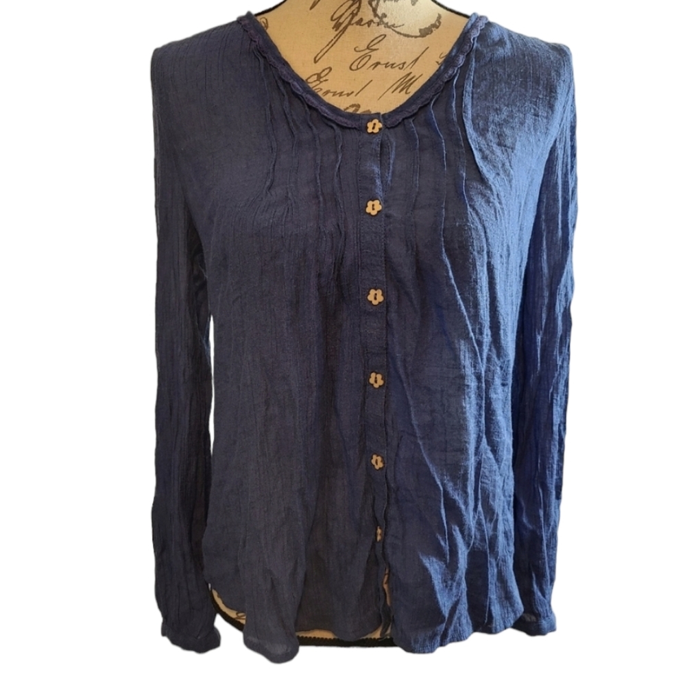 E & M Roll Tab Button Up Long Sleeve Blouse